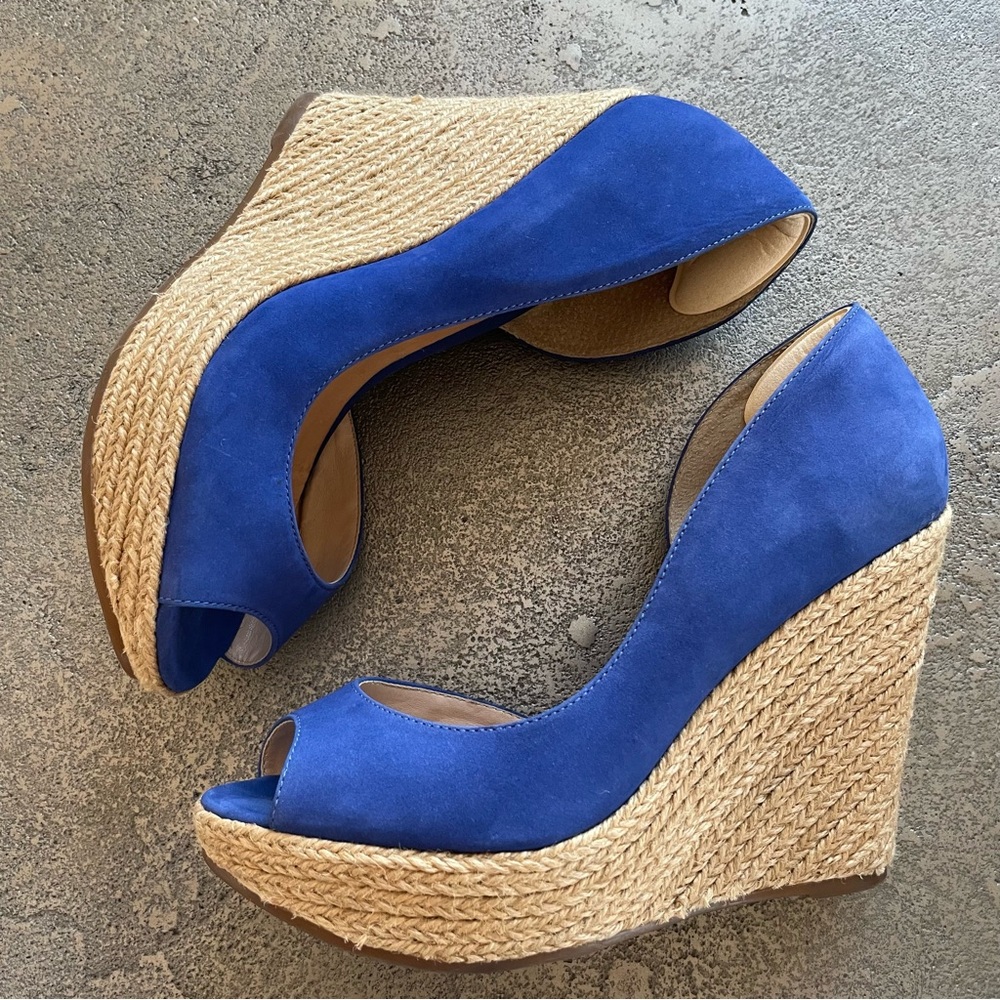 SCHUTZ Blue Suede D’Orsay Espadrille Wedge Sandals